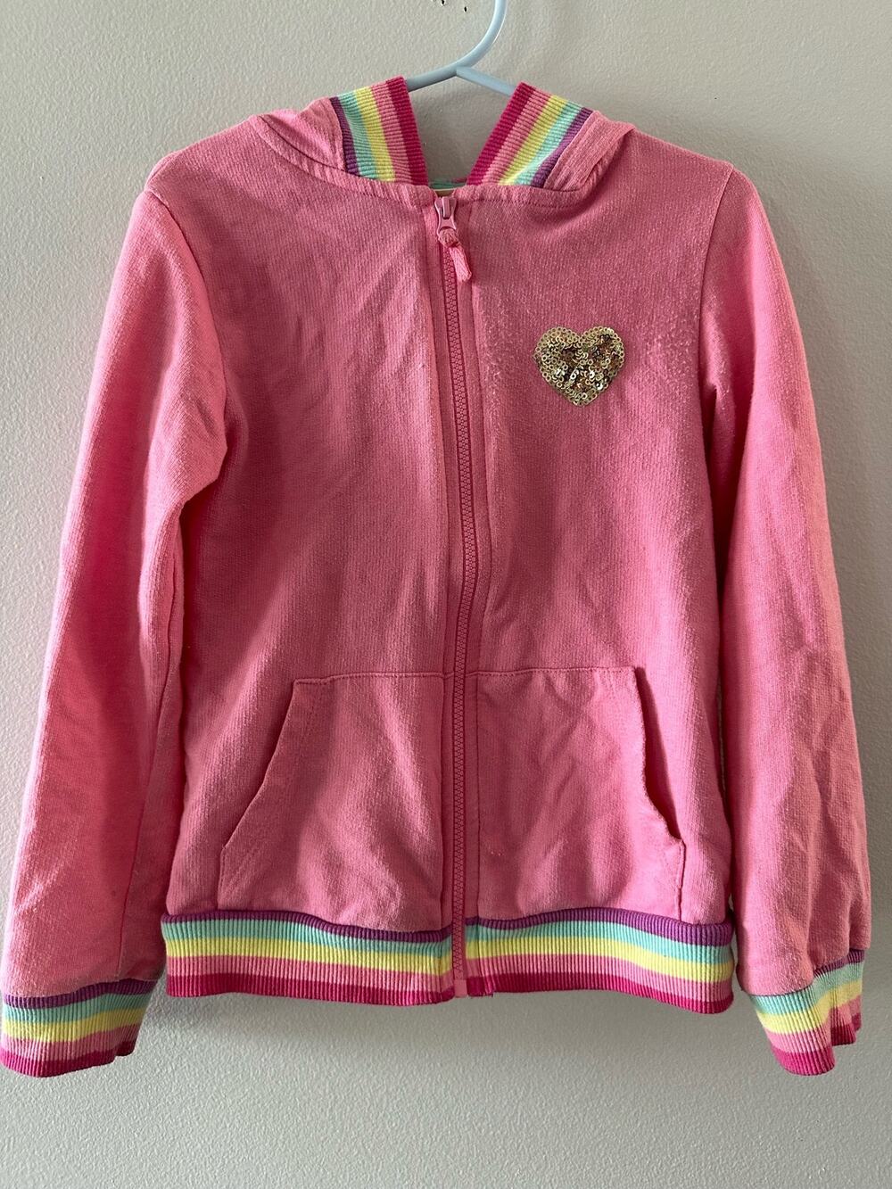 Cynthia Rowley Jacket Little Girls XS 4 Pink Rainbow Sequins Toddler Hoodie